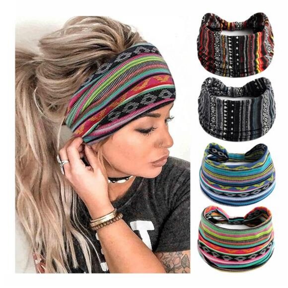 Boho Headbands For Women Fashion Stretch Wide Hair Bands Knoted Turban Head - Picture 1 of 8